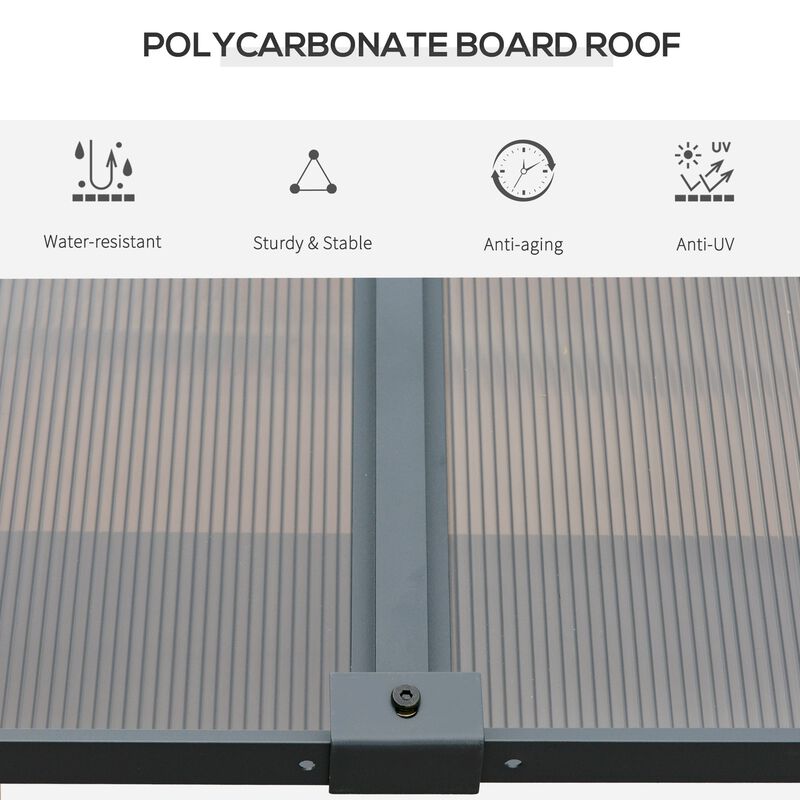 Grey Garden Pavilion: 13'x9.5'x8' Pergola with PC Roof and Curtains