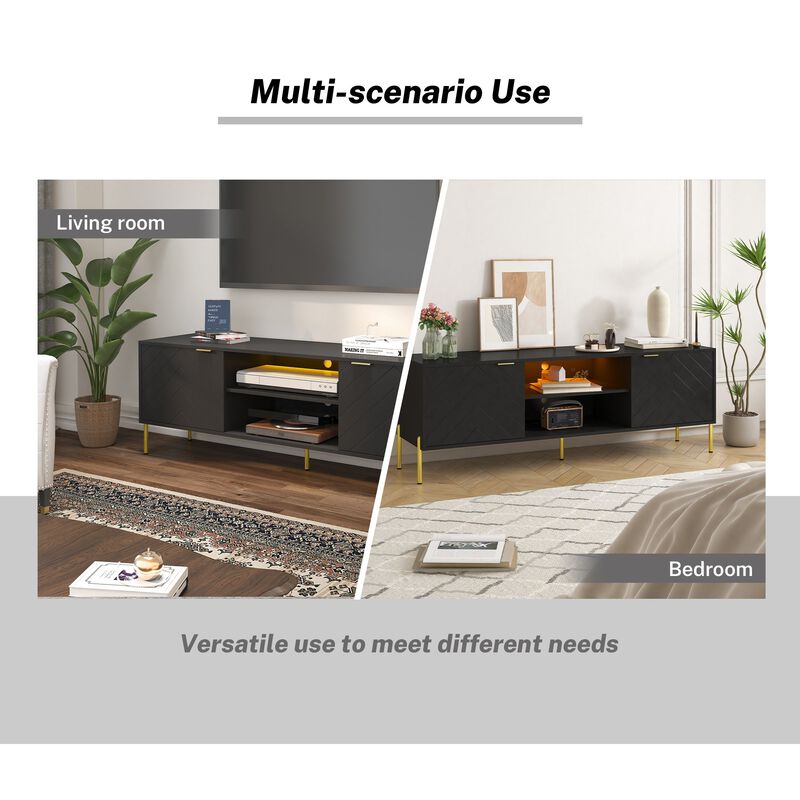 Unique Herringbone Design Multifunctional TV Stand With LED Light