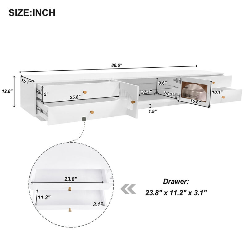 Merax Luxurious TV Stand with Fluted Glass Doors