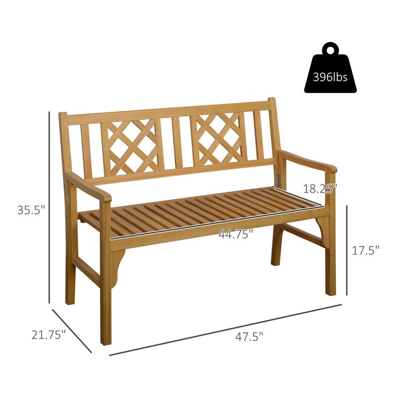 Yellow Garden Duo: Foldable 2-Seater Wooden Bench with Backrest
