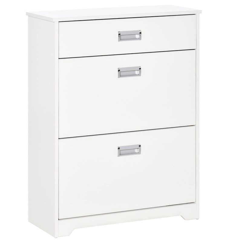 White Entryway Storage: 3-Drawer Shoe Cabinet with Flip Doors