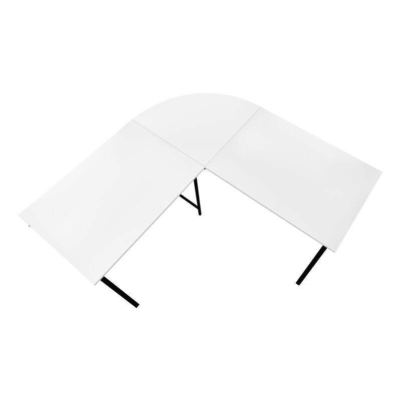 Monarch Specialties I 7195 Computer Desk, Home Office, Corner, 55"L, L Shape, Work, Laptop, Metal, Laminate, White, Black, Contemporary, Modern