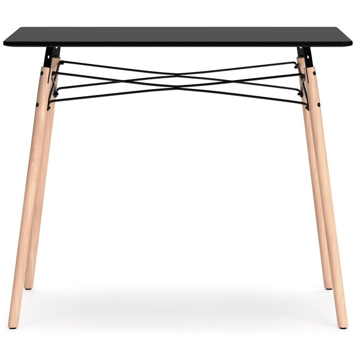 Laara Home Office Desk, Black, Brown Wood, Metal Leg Braces, 36 Inch - Benzara