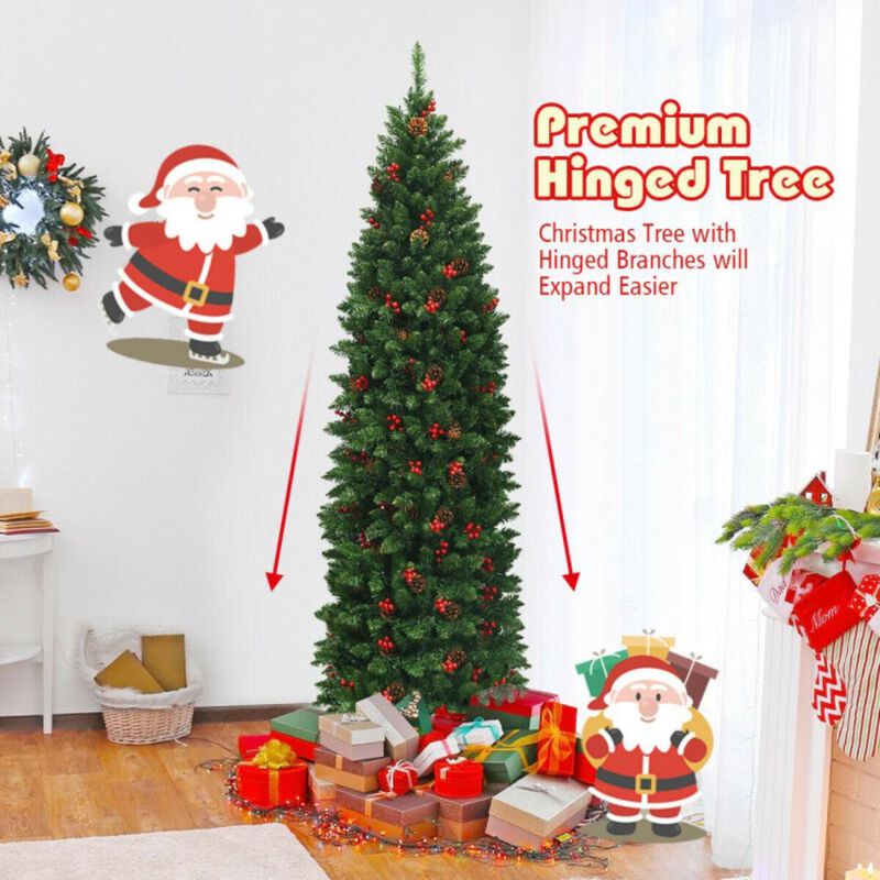 Hivvago 6.5 Feet Pre-lit Hinged Pencil Christmas Tree