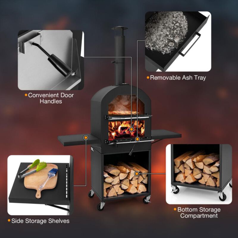 Hivvago Outdoor Pizza Oven with Protective Cover and Grill Racks and Built-in Thermometer