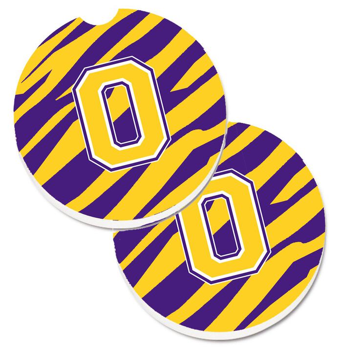 Caroline's Treasures Letter O Monogram - Tiger Stripe - Purple Gold Set of 2 Cup Holder Car Coasters CJ1022-OCARC, 2.56, Multicolor
