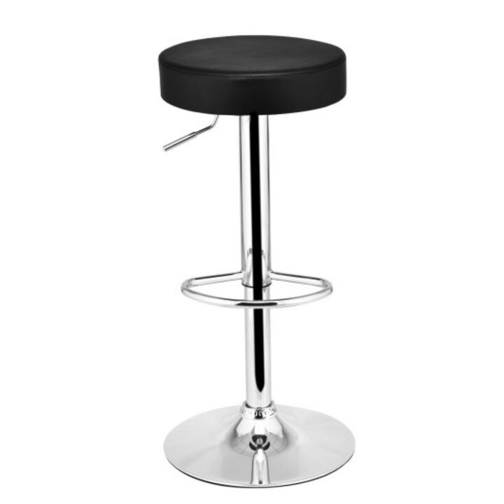 Set of 2 Round Leather Seat Chrome Leg Adjustable Hydraulic Swivel Bar Stool