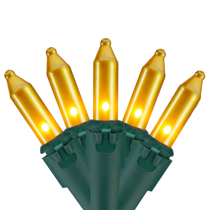 100 Opaque Gold Mini Christmas Lights - 34 ft Green Wire