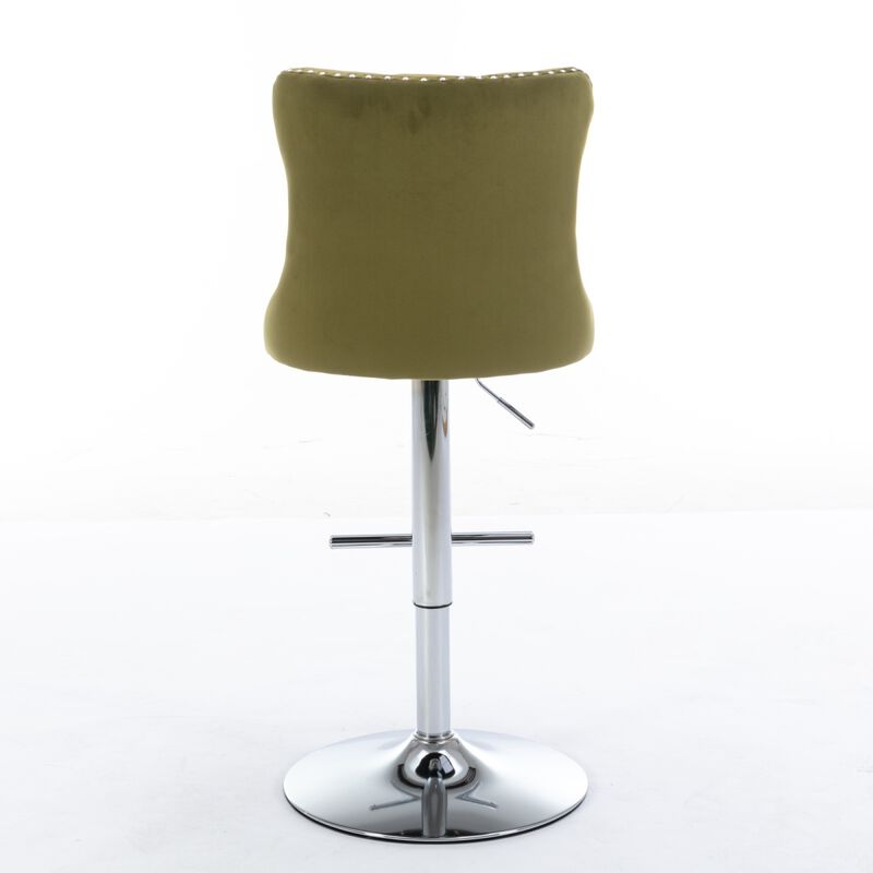 Swivel Velvet Barstools, Adjustable Height, Set of 2, Olive Green