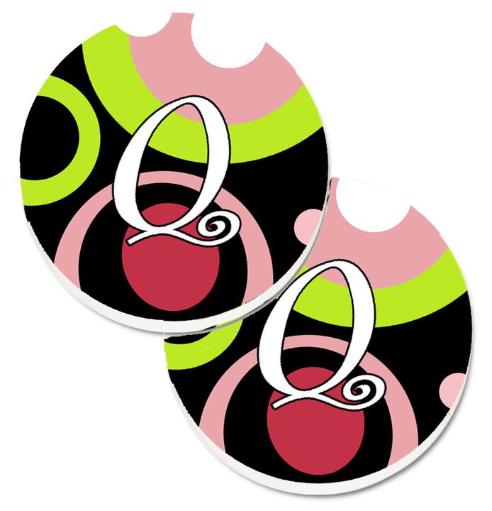 Caroline's Treasures Letter Q Monogram - Retro In black Set of 2 Cup Holder Car Coasters AM1002-QCARC, 2.56, Multicolor