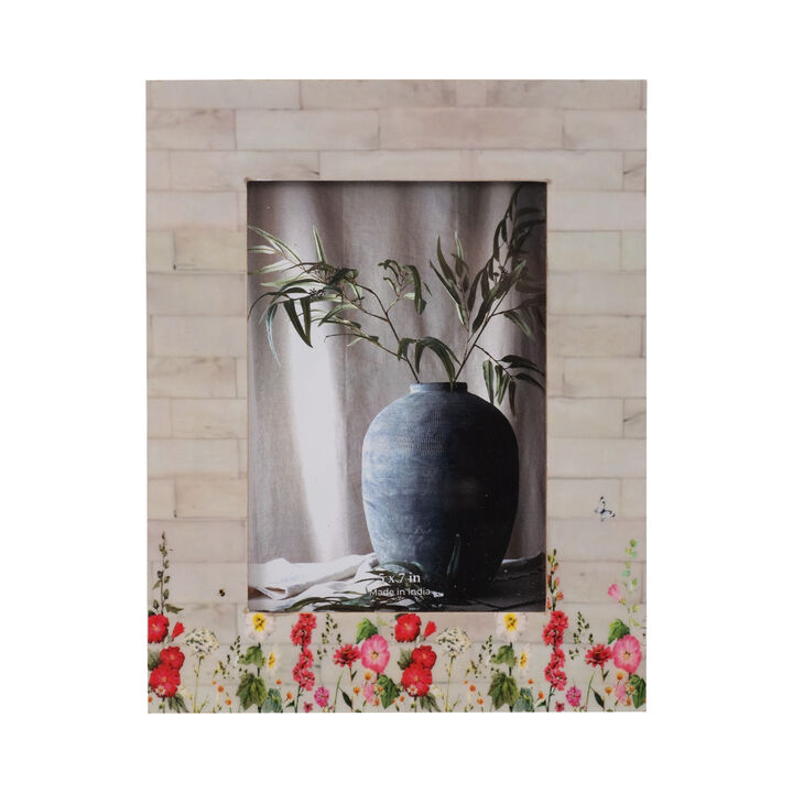 5"x7" Ivry Wood Pink Flwr Frme 5"x7" Ivry Wood Pink Flwr Frme