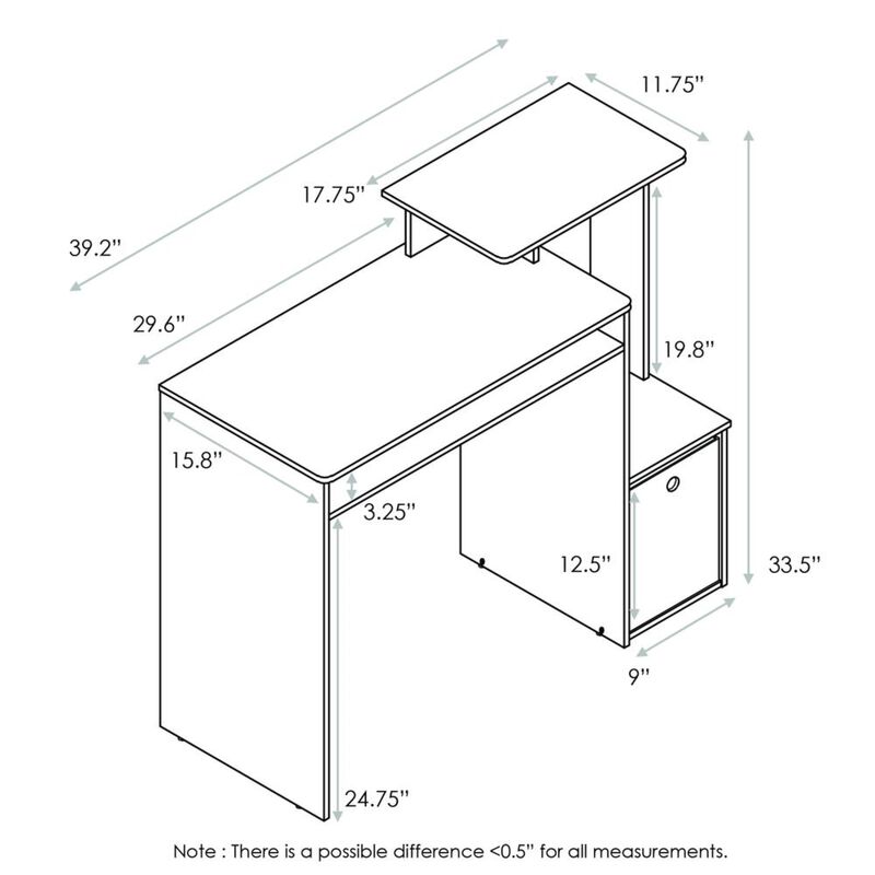 Furinno Furinno Econ Multipurpose Home Office Computer Writing Desk w/Bin, White/Black, 12095WH/BK