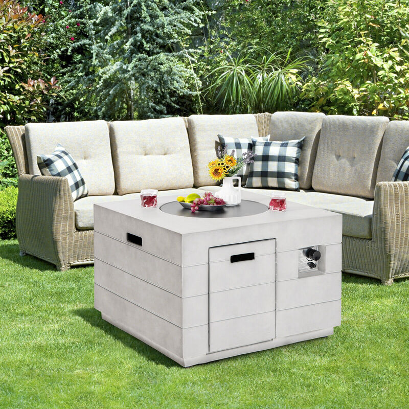 34 Inch Square Concrete Propane Fire Pit Table with Lava Rocks and Cover 50 000 BTU