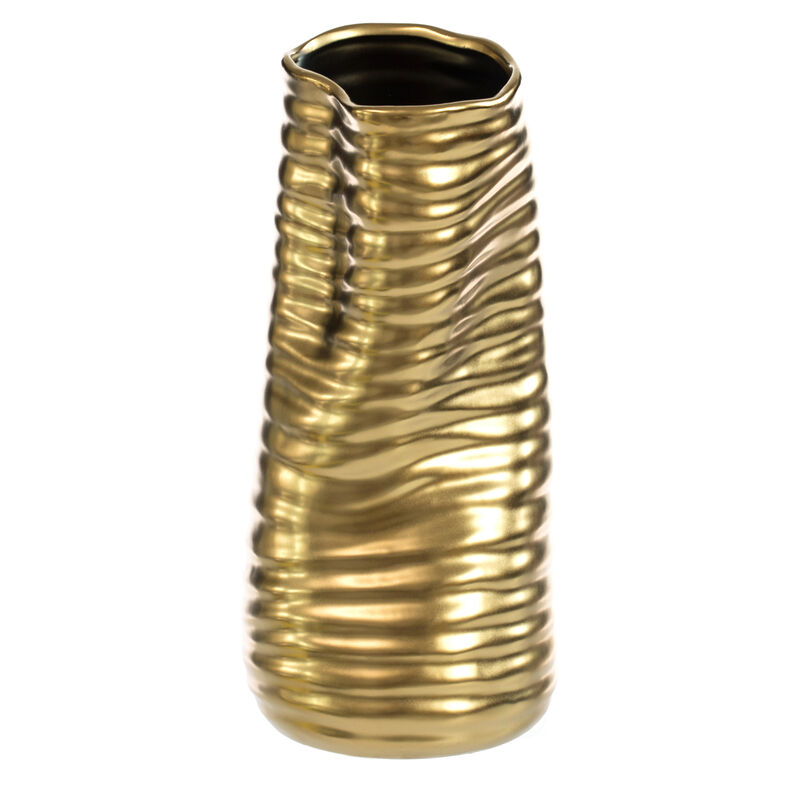 "9"" H Ceramic Bent Melted Modern Style Sculpture Table Centerpiece Flower Vase, Gold"