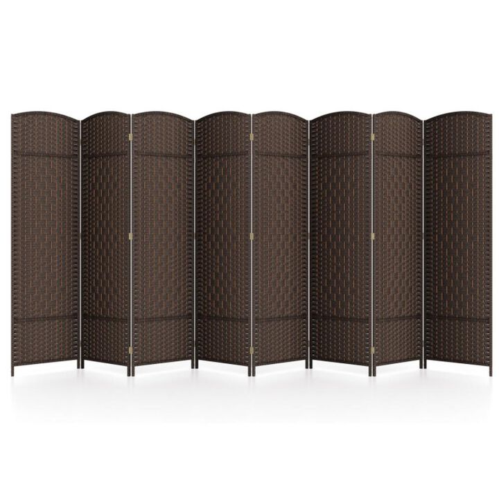 Hivvago 8-Panel Folding Room Divider with Hand-Woven Texture and Solid Wood Frame