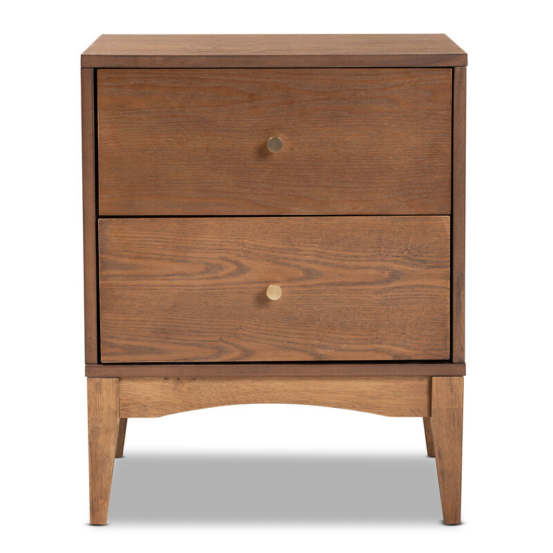 Baxton Studio Landis Mid Century Modern Ash Walnut Finished Wood 2 Drawer Nightstand