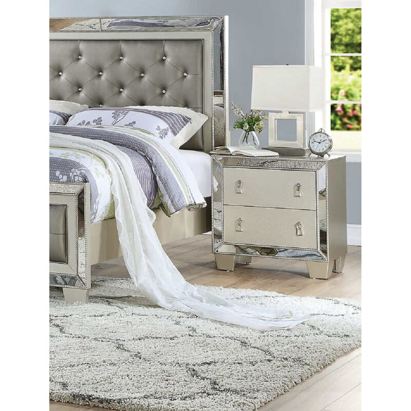 Streamdale Contemporary 2 Drawers Nightstand In Silver