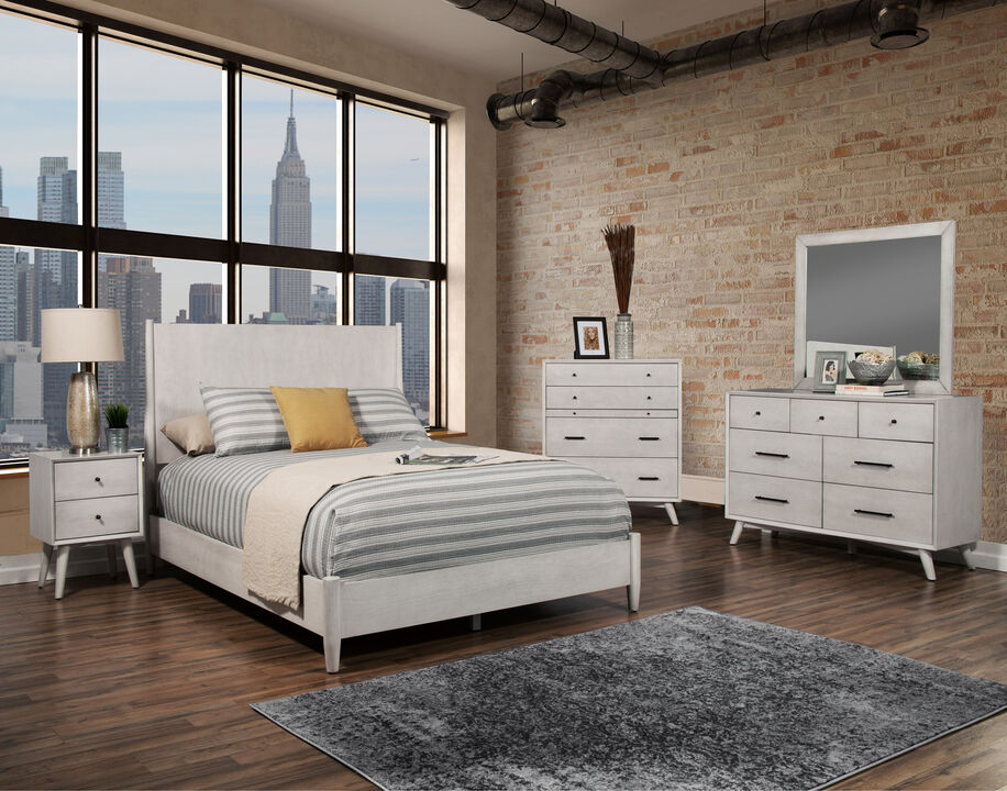 Flynn Mid Century Modern Queen Panel Bed, Gray