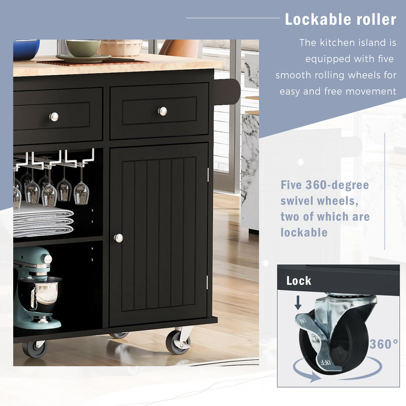 Streamdale Kitchen Storage Island with Power Outlet and Wine Rack