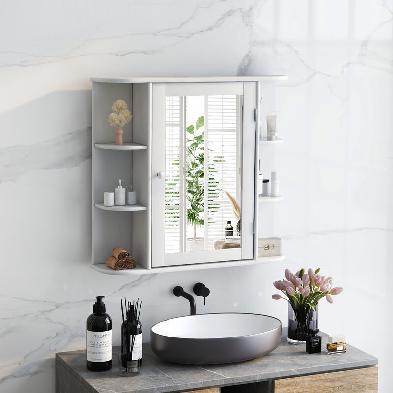 Costway Multipurpose Mount Wall Surface Bathroom Storage Cabinet Mirror Gray