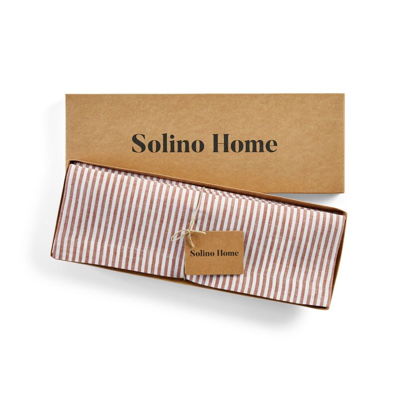 Solino Home 100% Pure Linen Placemats 14 x 19 Inch Set of 4 | Narrow Stripe