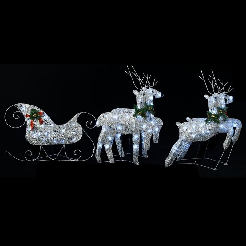 Outdoor 4 Reindeer n Sleigh Christmas Decoration, 100 LEDs, Cool White - Benzara