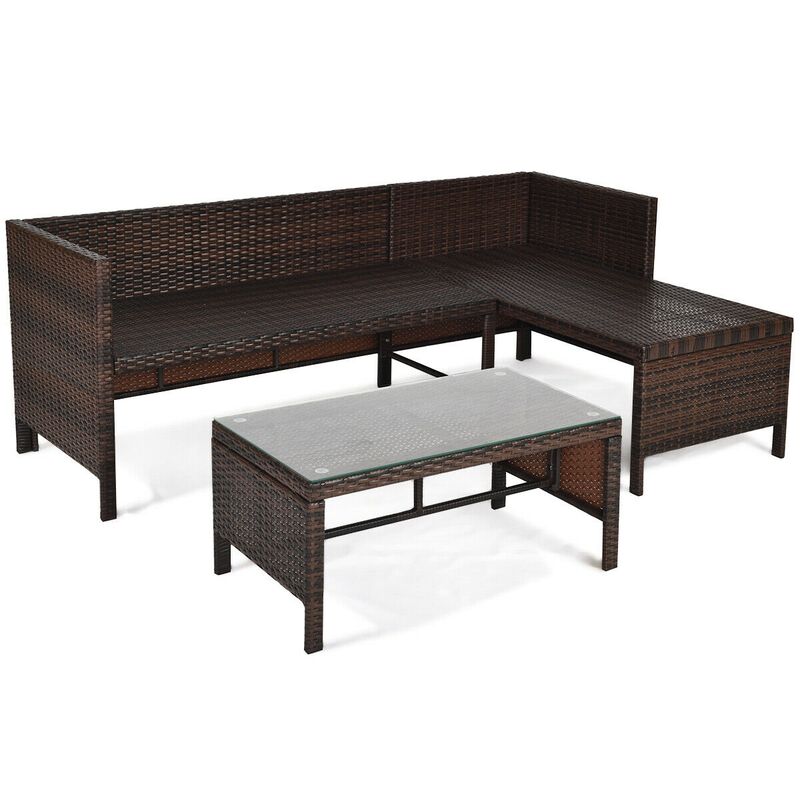 3 Pieces Outdoor Patio Corner Rattan Sofa Set-Turquoise