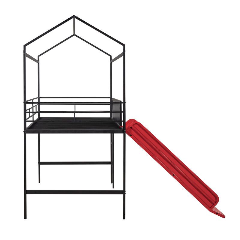 Merax Metal House Bed Loft Bed with Slide
