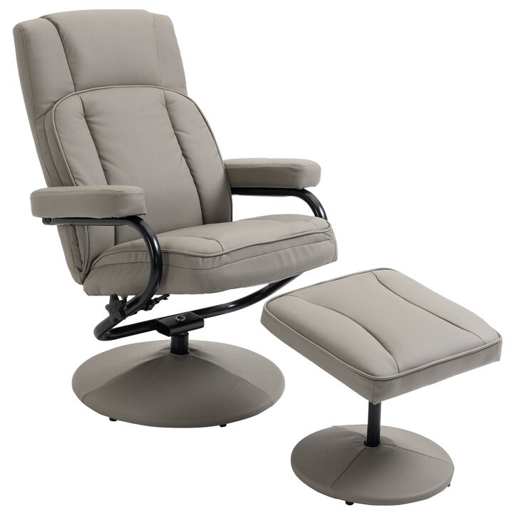 Grey Living Room Set: Swivel Recliner with Ottoman in PU Leather