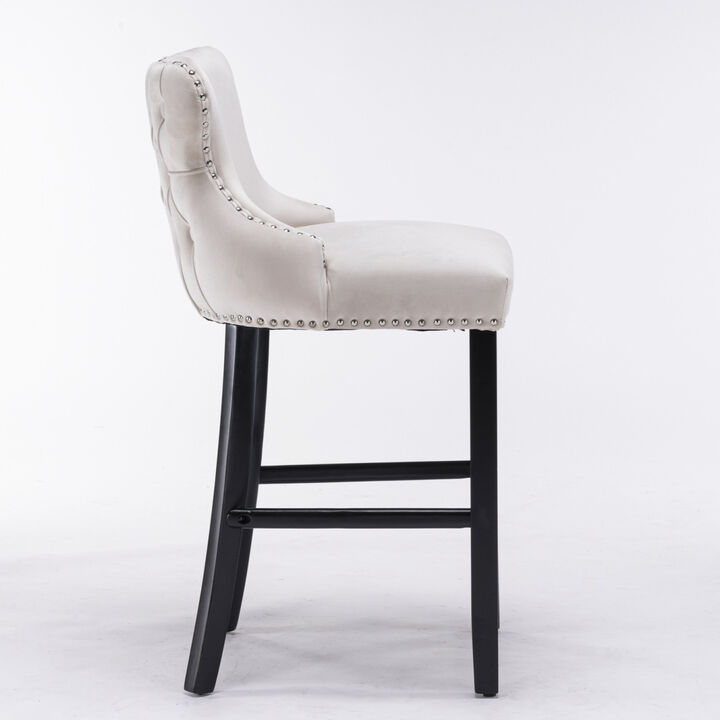 Velvet Wingback Bar Stools with Button Tufted Decoration, Set of 2