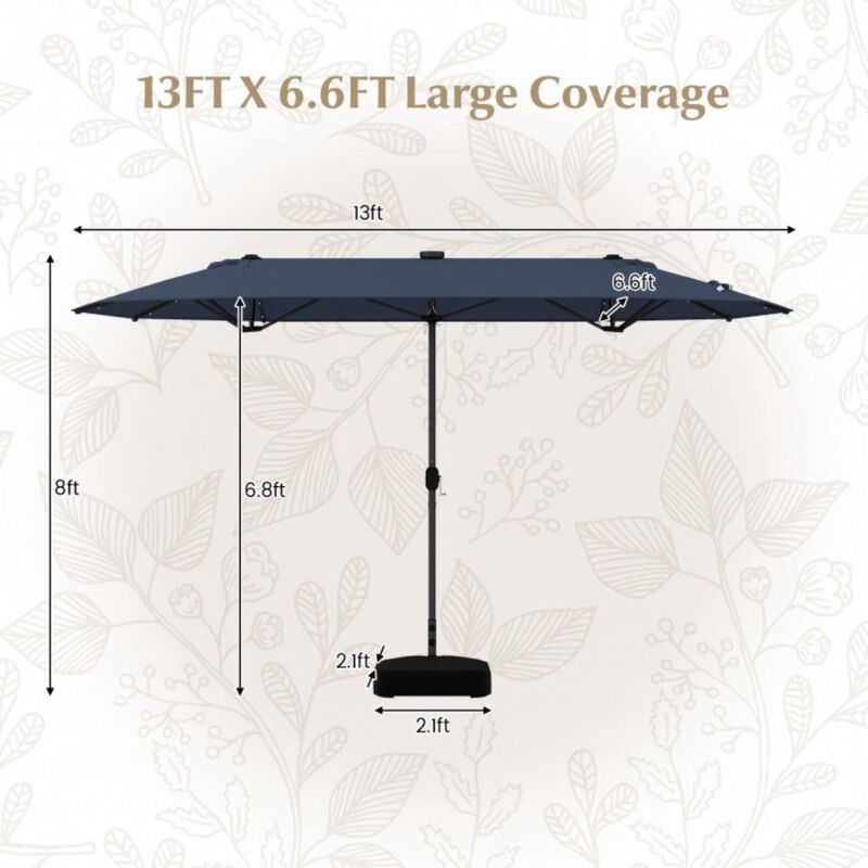 Hivvago 13FT Double-sided Patio Umbrella with Solar Lights for Garden Pool Backyard