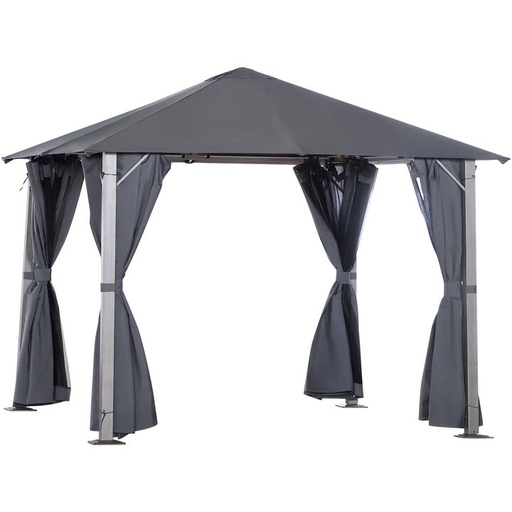 10'x10' Outdoor Patio Soft Top Canopy Gazebo Tent w/ Side Curtains, Dark Grey