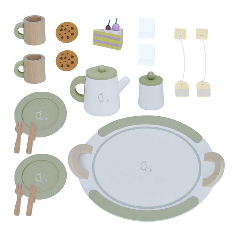 Teamson Kids - Little Chef Frankfurt Wooden Tea sets play kitchen accessories - Green- 20 pcs
