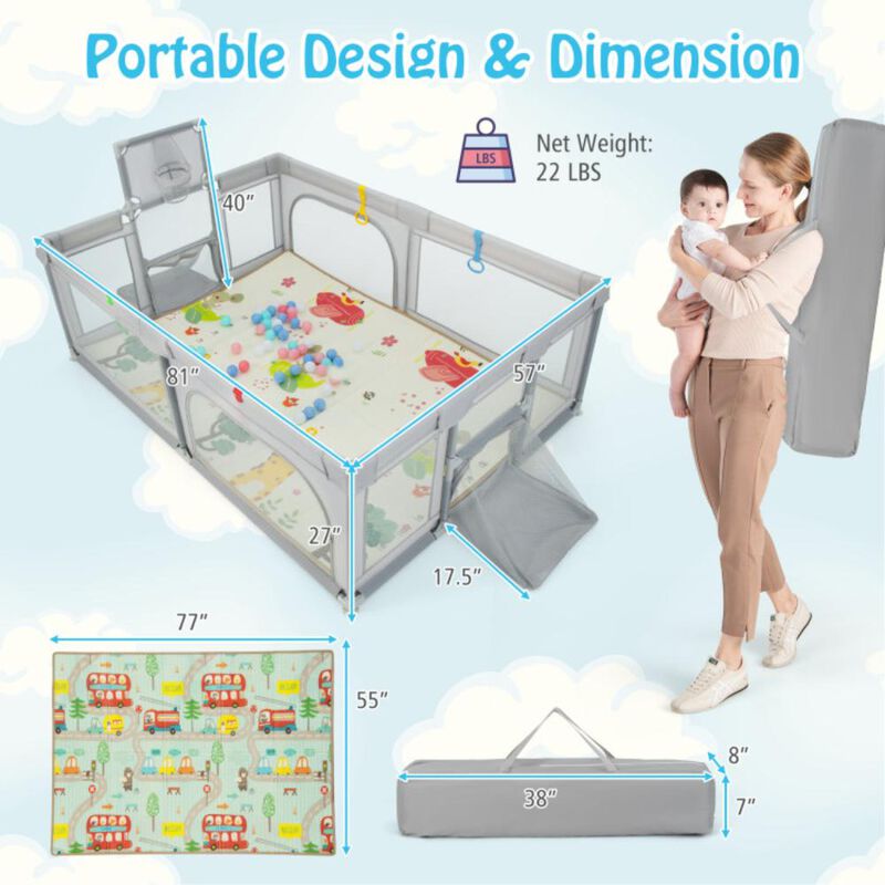 Hivvago Large Baby Playpen with Mat and Ocean Balls