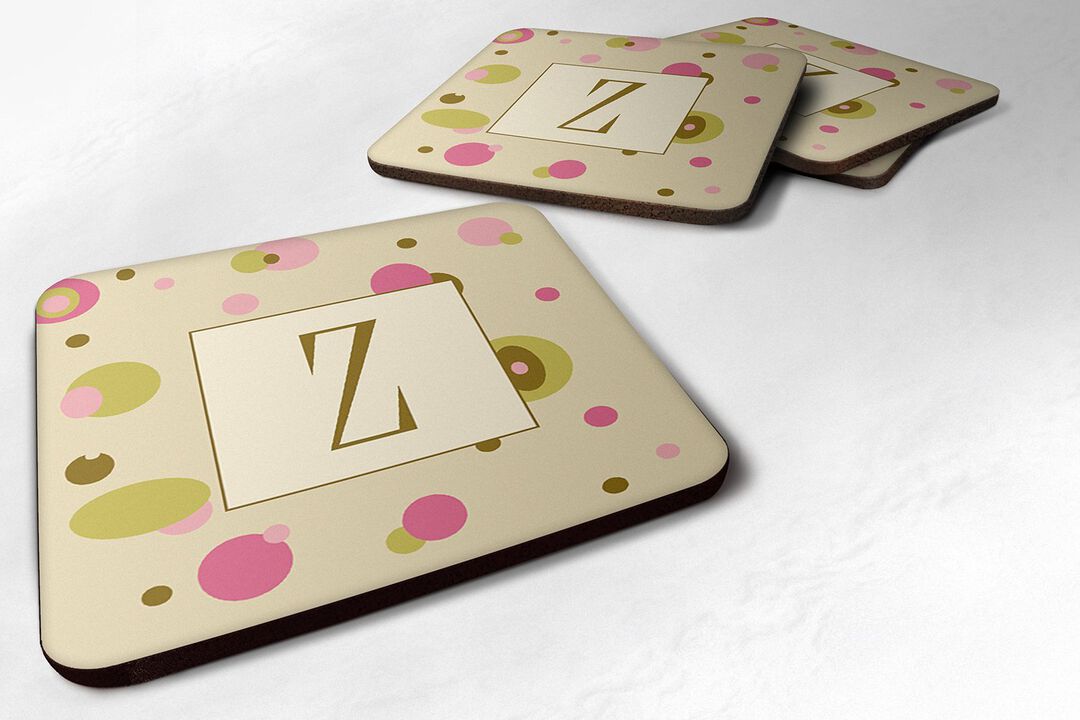 Caroline's Treasures CJ1004-ZFC Monogram-Tan Dots Foam Coasters (Set of 4), Initial Letter Z, 3.5 H x 3.5 W, Multicolor