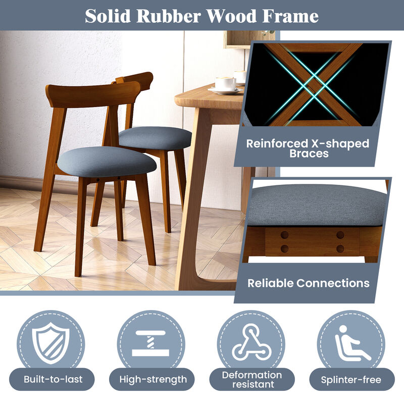 Mid-Century Modern Kitchen Chairs with Rubber Wood Frame and Padded Seat