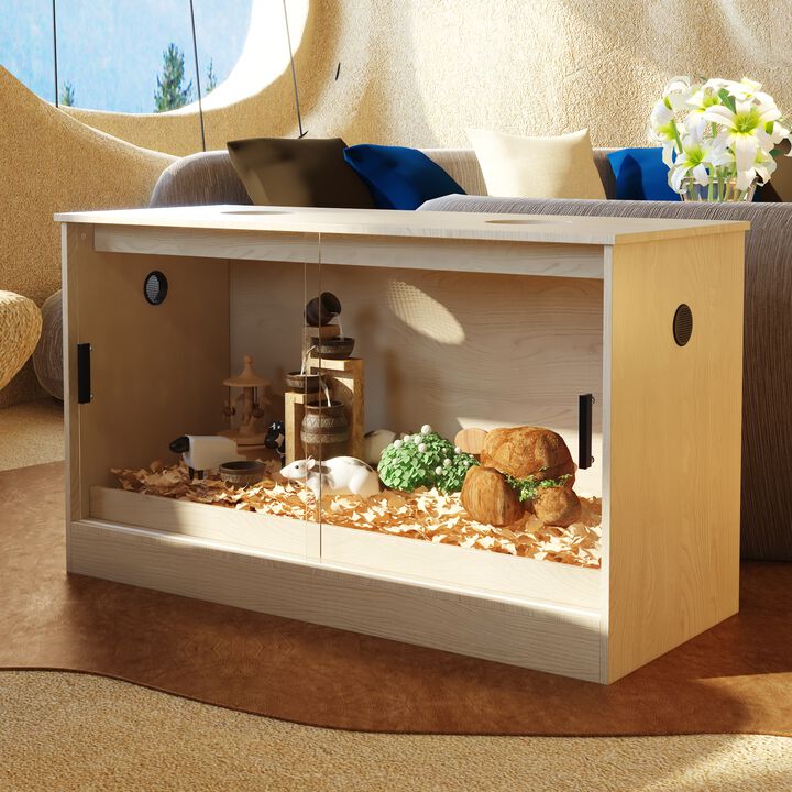 Natural Wooden Hamster Cage Small Animal Habitats/House for Gerbil Dwarf Hamster Guinea Pig Chinchilla with Air Vents