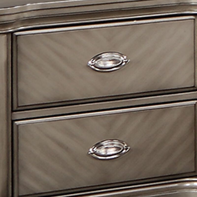 Ada 28 Inch Classic Rustic 2 Drawer Nightstand, Chevron Design, Brown-Benzara