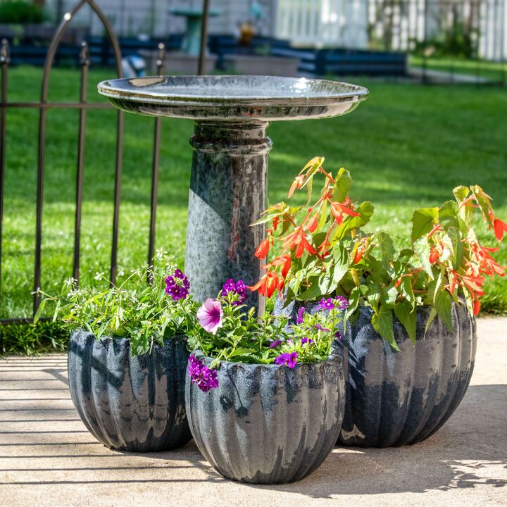 Sunnydaze Toulon Black Mist Ceramic Bird Bath - 24.5" H