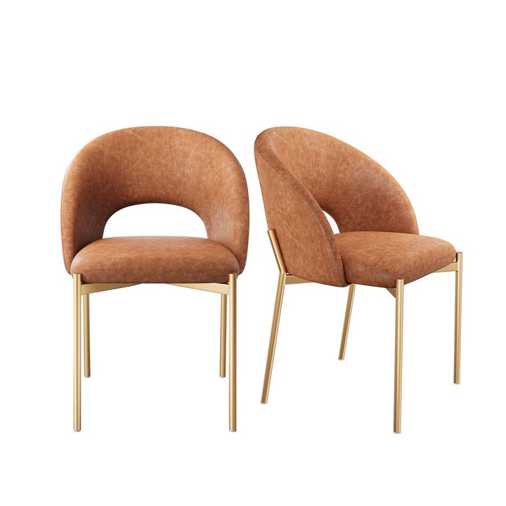 PU Dining Side Chair with Metal Legs,  for Dining Room, Bedroom, Living Room, Study Room, Office Area (Set of 2)