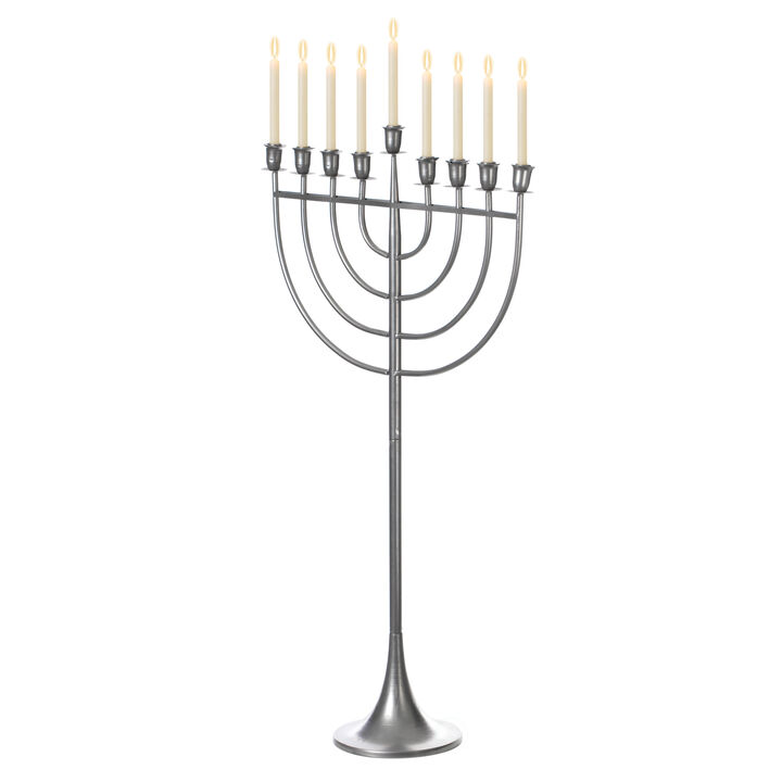 Modern Solid Metal Judaica Hanukkah Menorah 9 Branched Candelabra, Aluminum Finish Large Modern Solid Metal Judaica Hanukkah Menorah 9 Branched Candelabra, Aluminum Finish Large