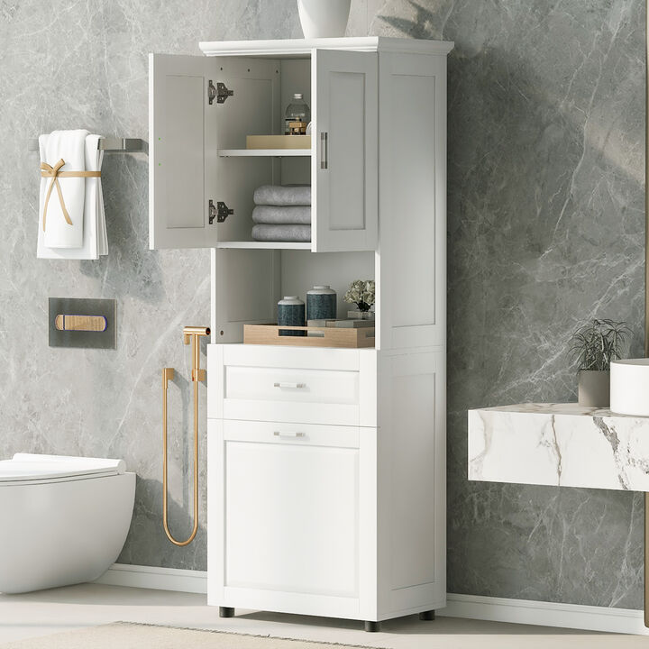 Merax Tall Bathroom Cabinet with Laundry Basket