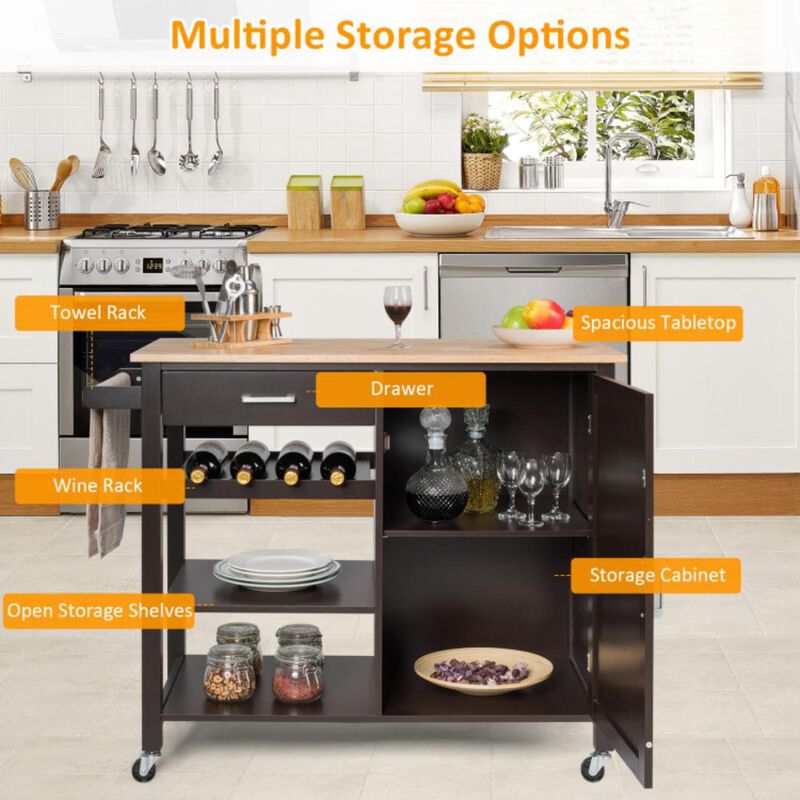 Hivvago Kitchen Island Cart Rolling Serving Cart Wood Trolley