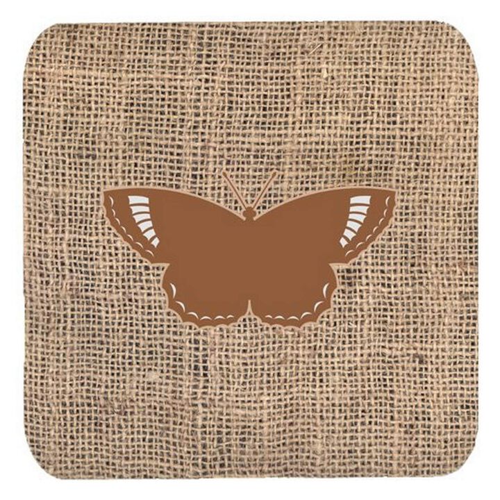 Caroline's Treasures BB1029-BL-BN-FC Butterfly Burlap and Brown Foam Coasters (Set of 4), 3.5 H x 3.5 W, Multicolor