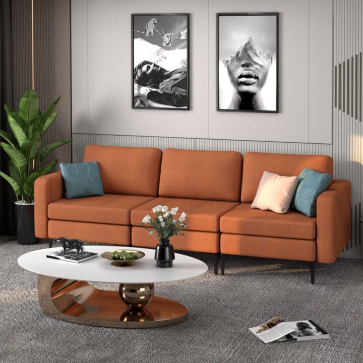 Hivvago Convertible Leather Sofa Couch with Magazine Pockets 3-Seat with 2 USB Port