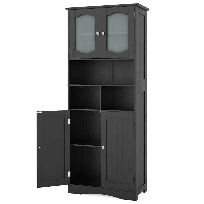 Freestanding Linen Bathroom Storage Cabinet with Frost Glass Doors