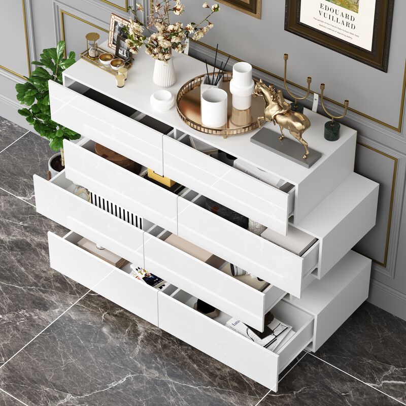 FUFU&GAGA White 8-Drawer Standard Dresser,(50.6" W x 16.2" D x 39.2" H),White