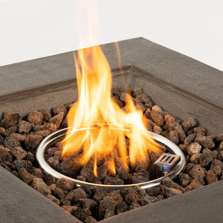 56" Fire pit Table for Outside, 50,000 BTU Large Rectangular Stone Gas Fire pit with Lava Rocks & Rain Cover