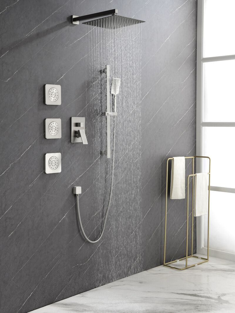Full Shower Combo Set with Handheld Shower, Rainfall Shower Head, Body Jets & Slide Bar