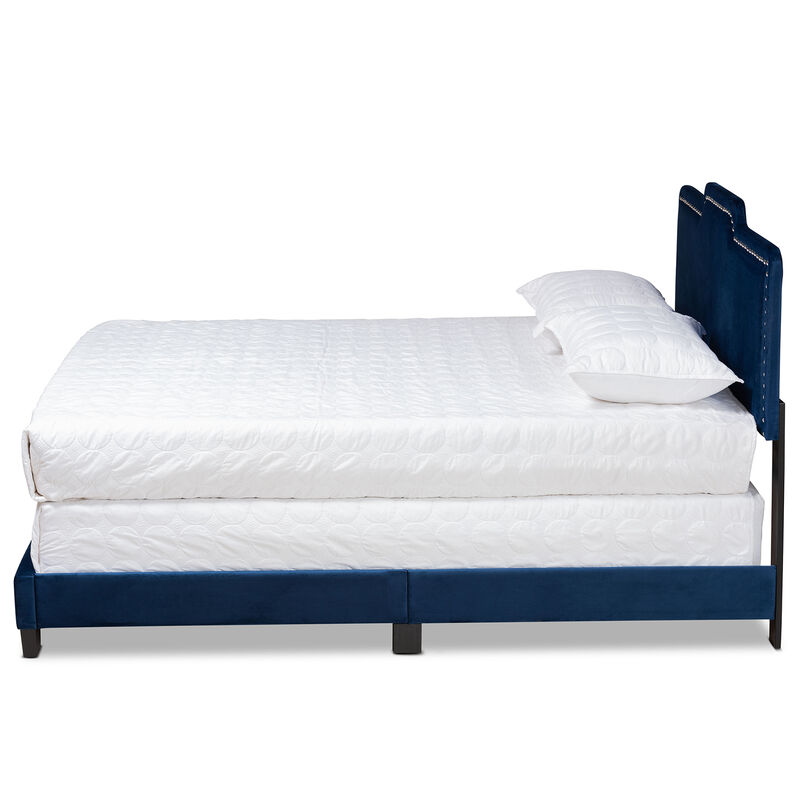 Baxton Studio Benjen Glam Navy Velvet Fabric Upholstered Full Size Panel Bed